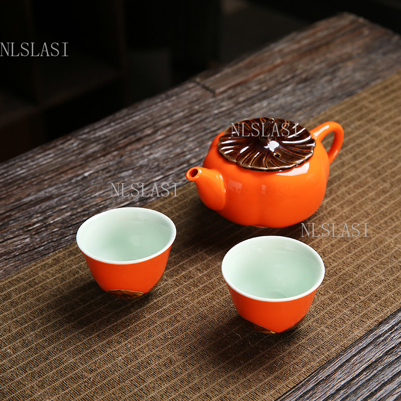 Celadon Ceramic Cup - Set Teh Keramik Merah Oranye dengan