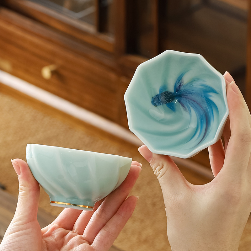 Celadon Ceramic Cup - Cangkir Teh Kreatif Longquan Celadon Bentuk