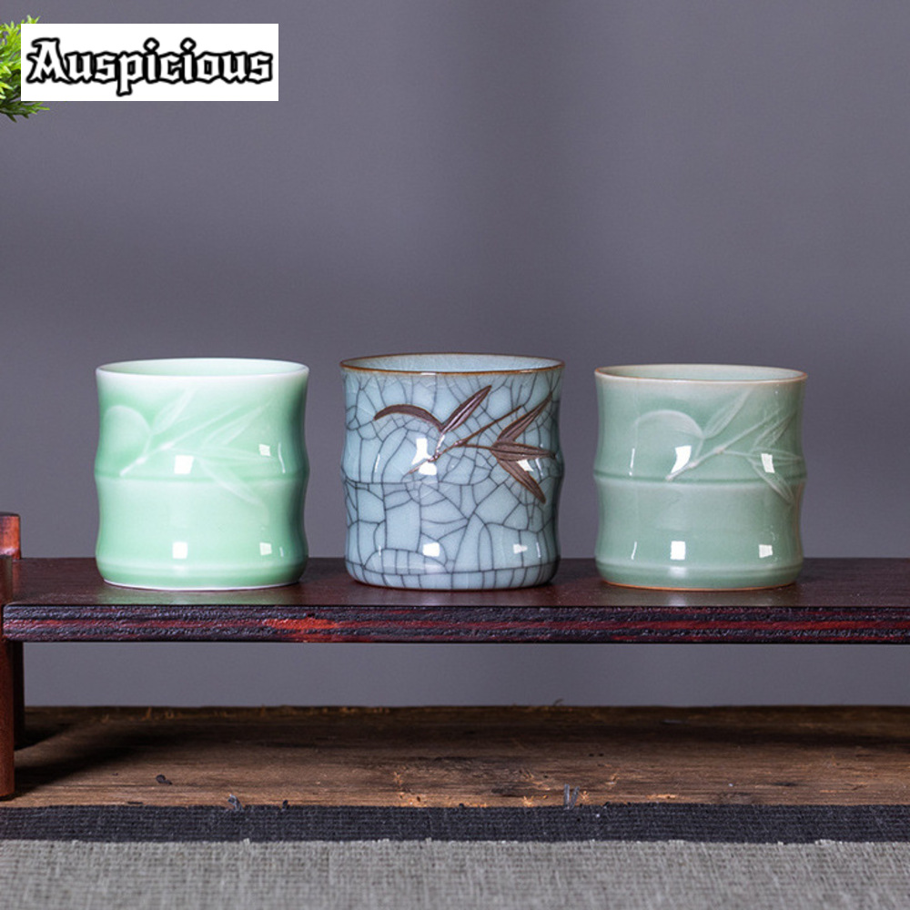 Celadon Ceramic Cup - 70ML kreatif daun bambu berbentuk keramik