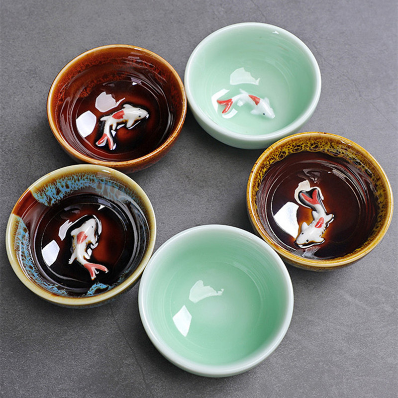 Celadon Set cangkir teh ikan l - Celadon Ceramic Cup ulasan dan harga